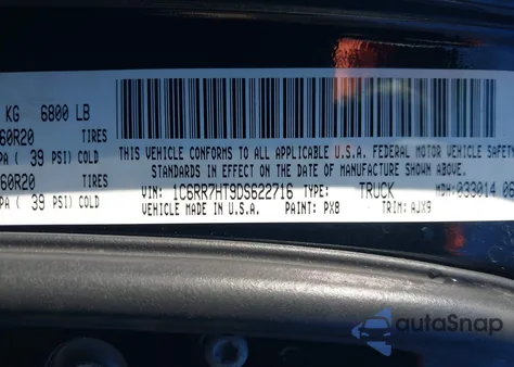 2013 Ram 1500 Sport из США, поврежденный, VIN 1C6RR7HT9DS622716